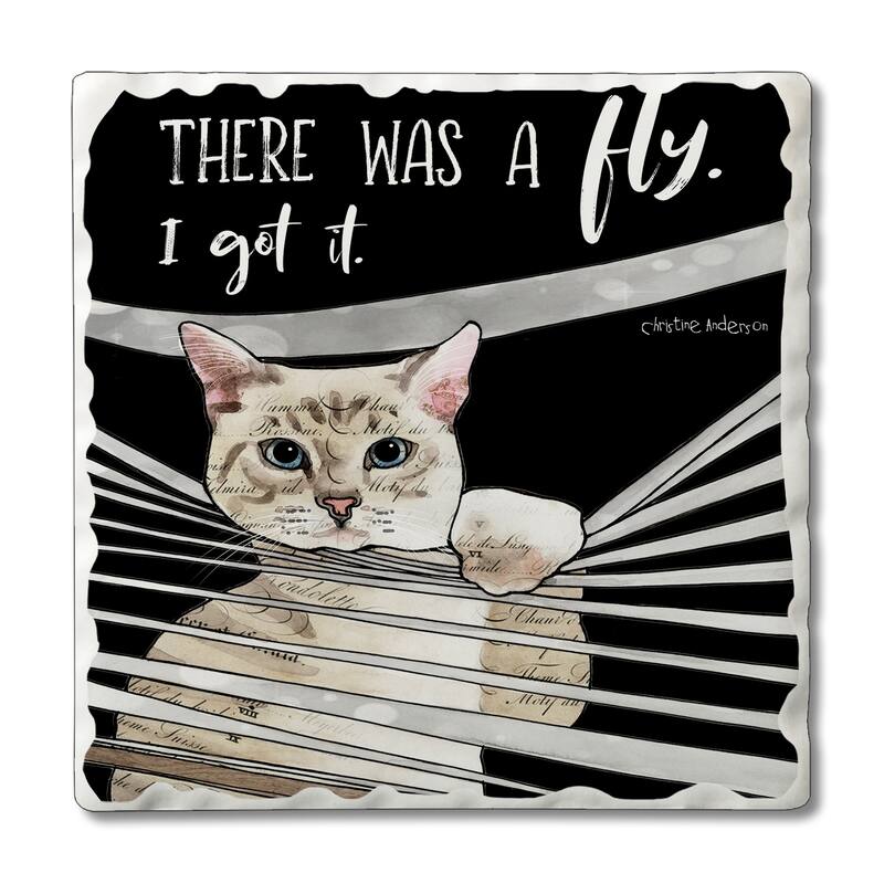 Counterart Absorbent Stone Coasters - There Was A Fly - Set of 4 - 4x4x1.527