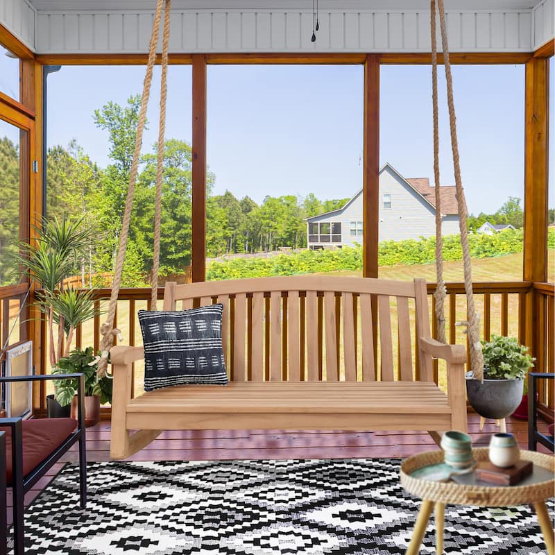 Seven Seas Teak San Jose Teak Wood Double Outdoor Porch Swing, 4 foot