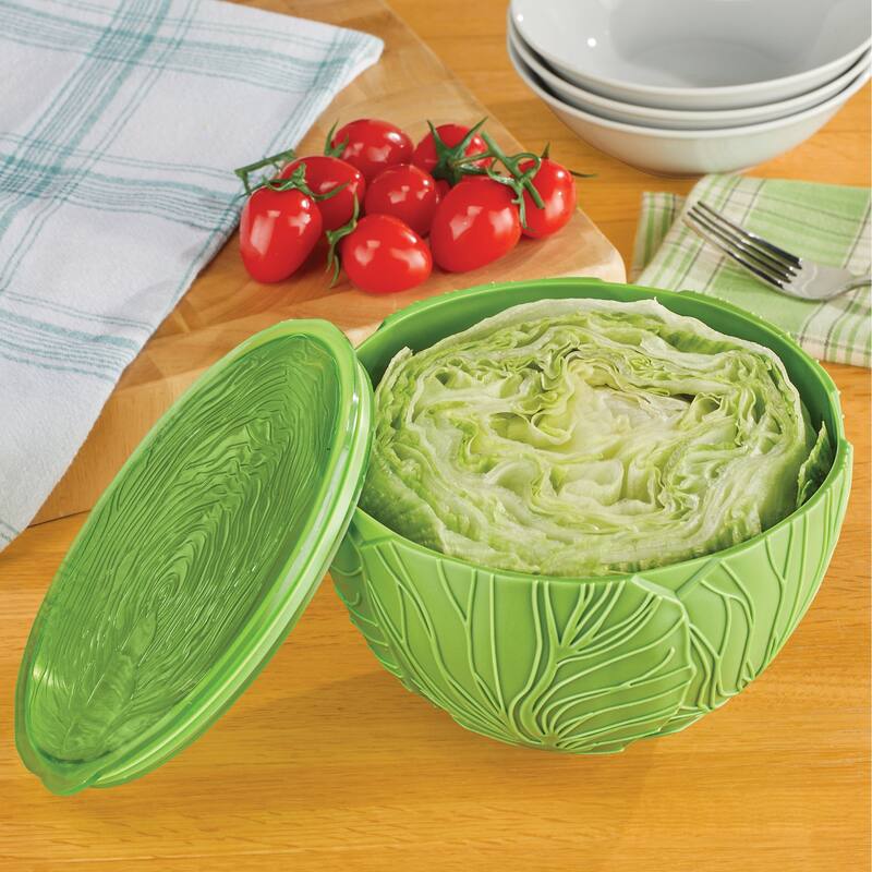 Lettuce-Shaped Lettuce Container with Strainer - 7.25 x 4.75 x 7.25 - Green - 7.25 x 4.75 x 7.25