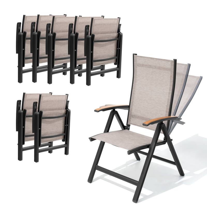 Pellebant Patio Folding Chairs Camping Deck Garden Aluminum Dining Chair - 23.6 in W * 16.9 in D * 42.1 in H - ESSPRESO-8PCS
