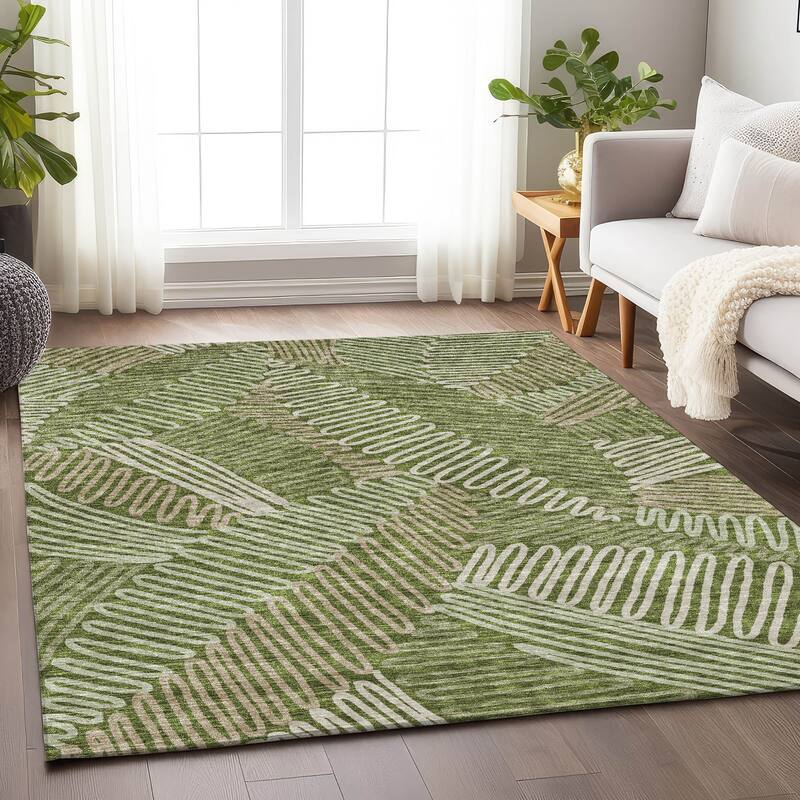 Machine Washable Indoor/ Outdoor Chantille Contemporary Squiggles Rug