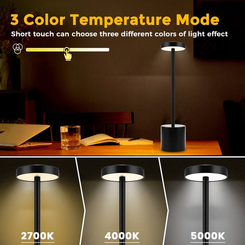 2Pack Cordless Table Lamp, Rechargeable LED Battery 3600mAh Metal USB Portable Powered Desk Lamp, 3 Levels Brightness Light