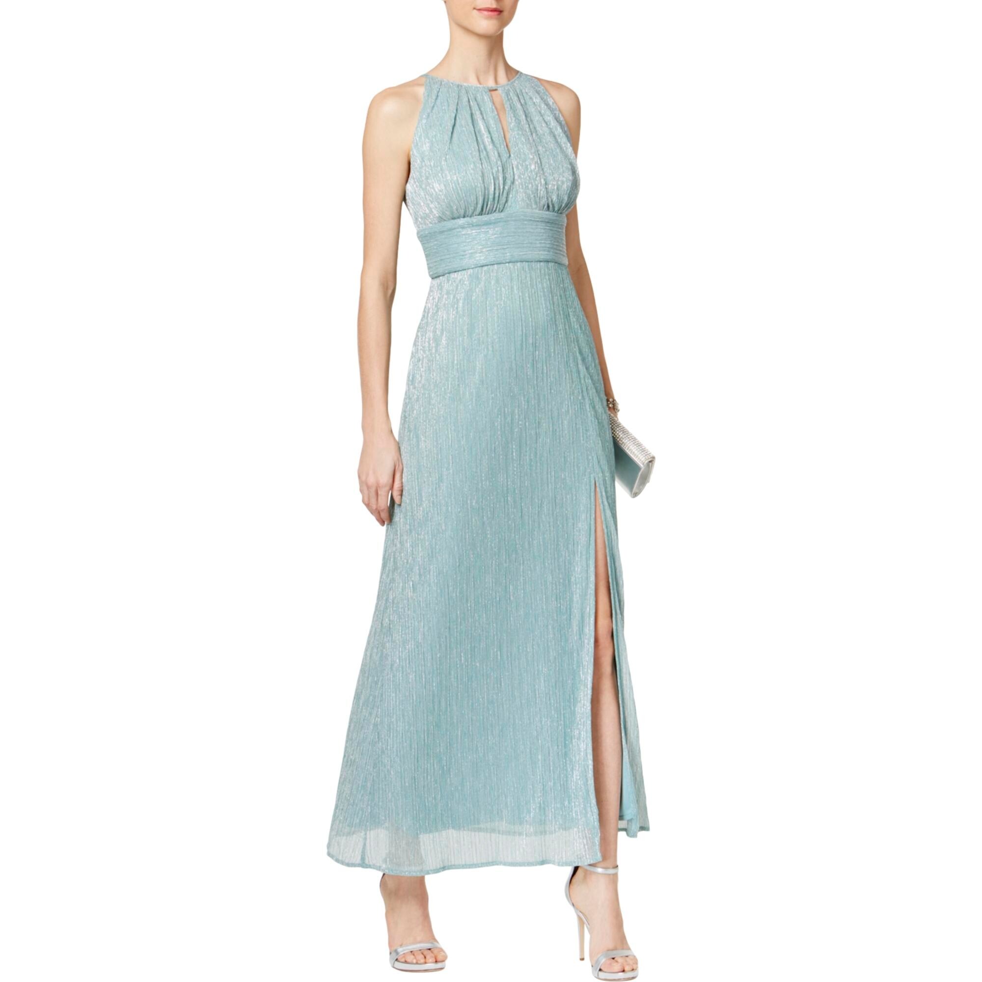 r & m richards sleeveless halter neck lace evening gown