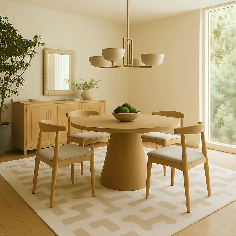Mid Century Dining Room Chairs Set of 2, Wood and Fabric Upholstered Floor Dining Chairs