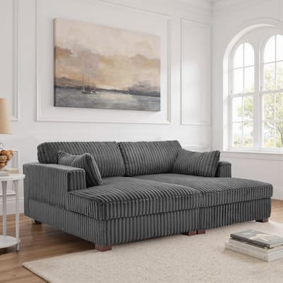 Sophia 84" W Plush Corduroy Chaise Lounge Modular Sectional Sofa