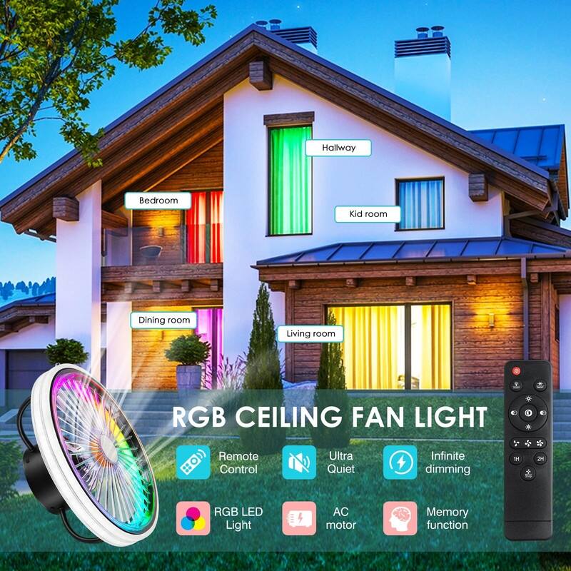 Low Profile Ceiling Fan with Light - Modern Flush Mount Ceiling Fan
