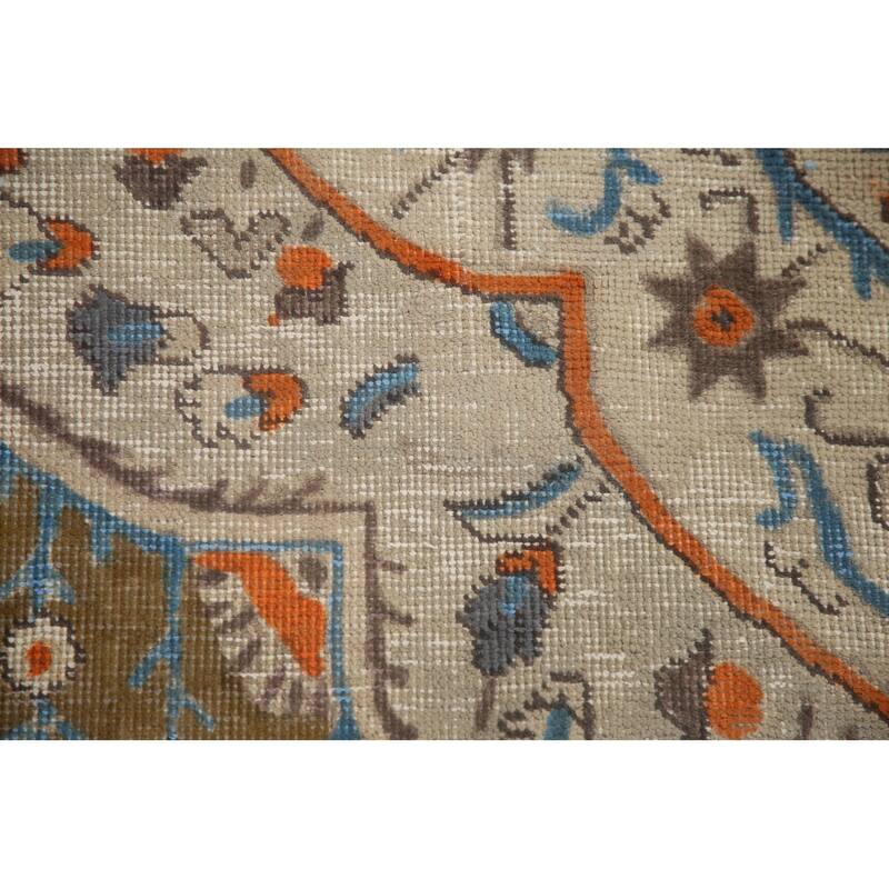 Hand Knotted Oriental 100% Wool Carpet Traditional Medallion Beige & Ivories Tabriz Area Rug - 12' 8'' X 9' 4''