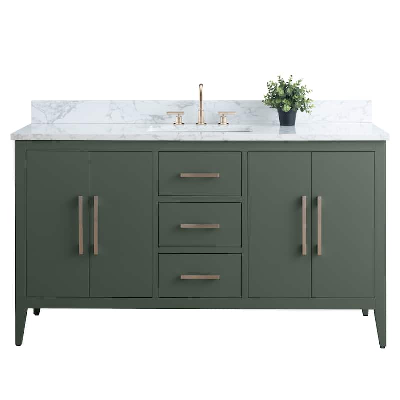 Vanity Art 60" Single Sink Bathroom Vanity Cabinet with Engineered Marble Countertop
