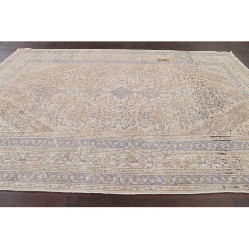 Vintage Distressed Geometric Hamedan Persian Area Rug Wool Handmade - 6'11" x 9'11"