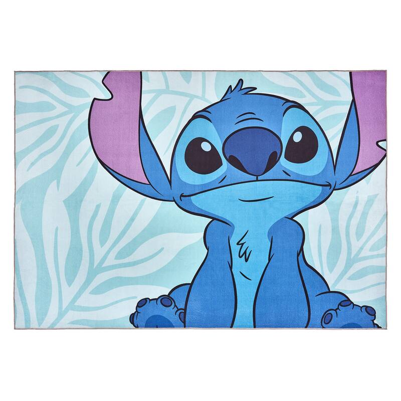 Licensed Disney Stitch Modern Hawaiian Character Printed Flannel Non-Slip Washable Indoor Kids Area Rug, 54"x78" - 4'6"x6'6"