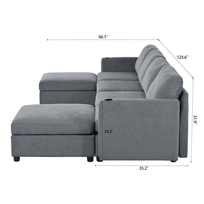 Modern Large convertible Sectional Sofa with Storage Function and Ottoman