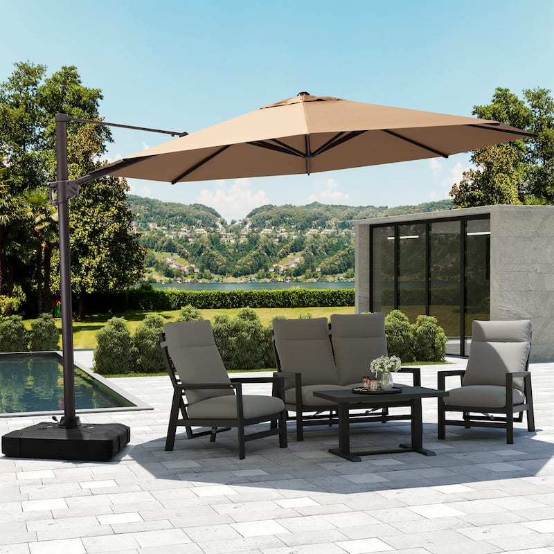 Outdoor Patio Cantilever Offset Umbrella with Base, Tilt and Rotational - Tan