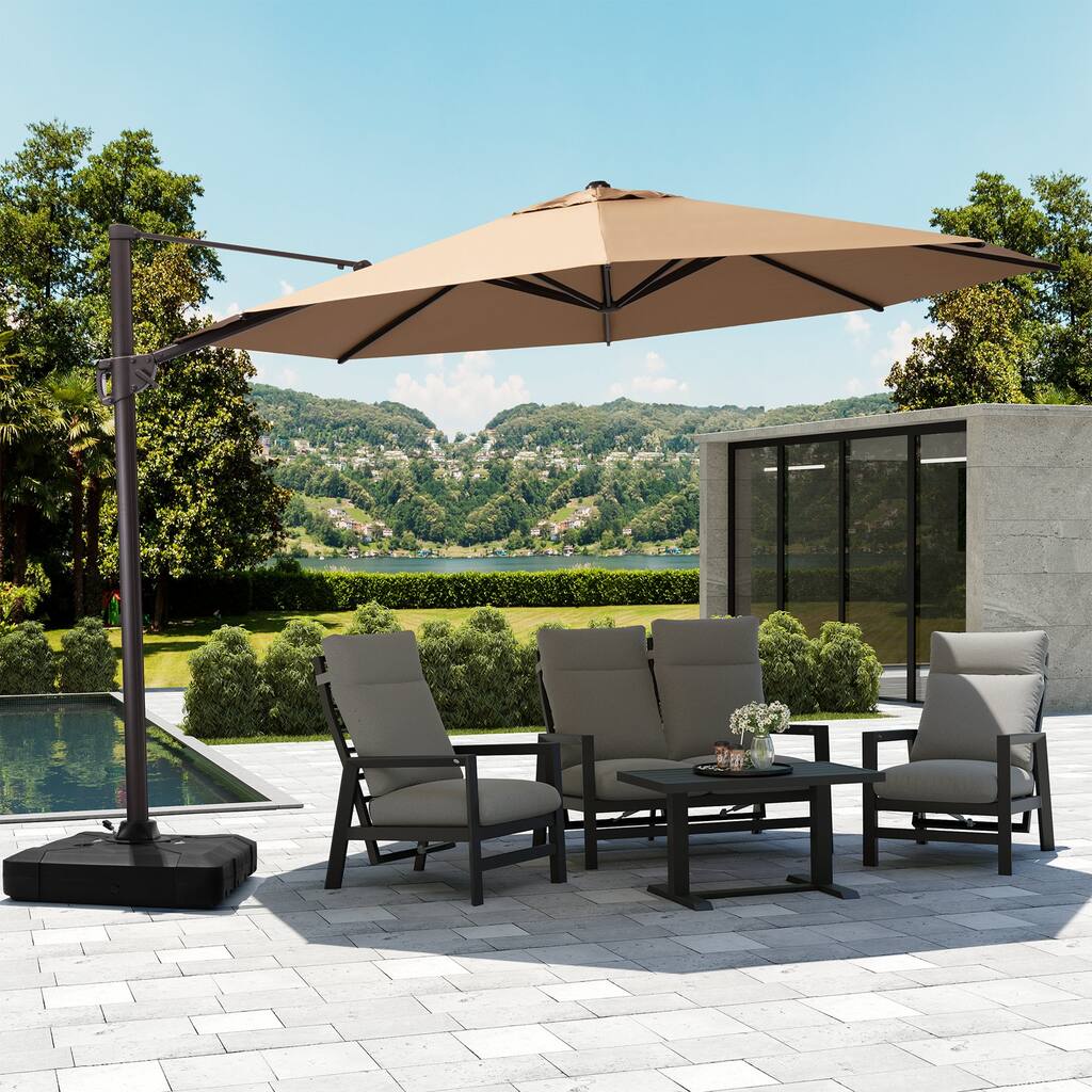 Outdoor Patio Cantilever Offset Umbrella with Base, Tilt and Rotational
