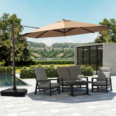 Outdoor Patio Cantilever Offset Umbrella with Base, Tilt and Rotational