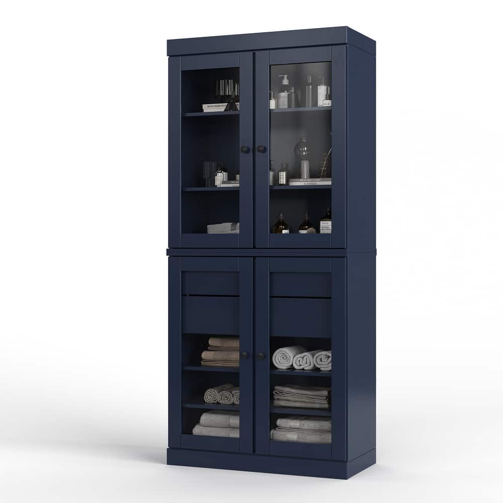 Palace Imports 100% Solid Wood Bathroom Storage Cabinet, Clear Glass Doors, 2 Drawers, Adjustable Shelves, 32" Wide, 71.5" Tall