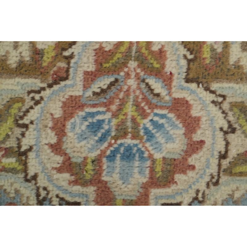 Hand Knotted Oriental 100% Wool Carpet Traditional Floral Beige & Ivories Kerman Area Rug - 11' 2'' X 7' 9''