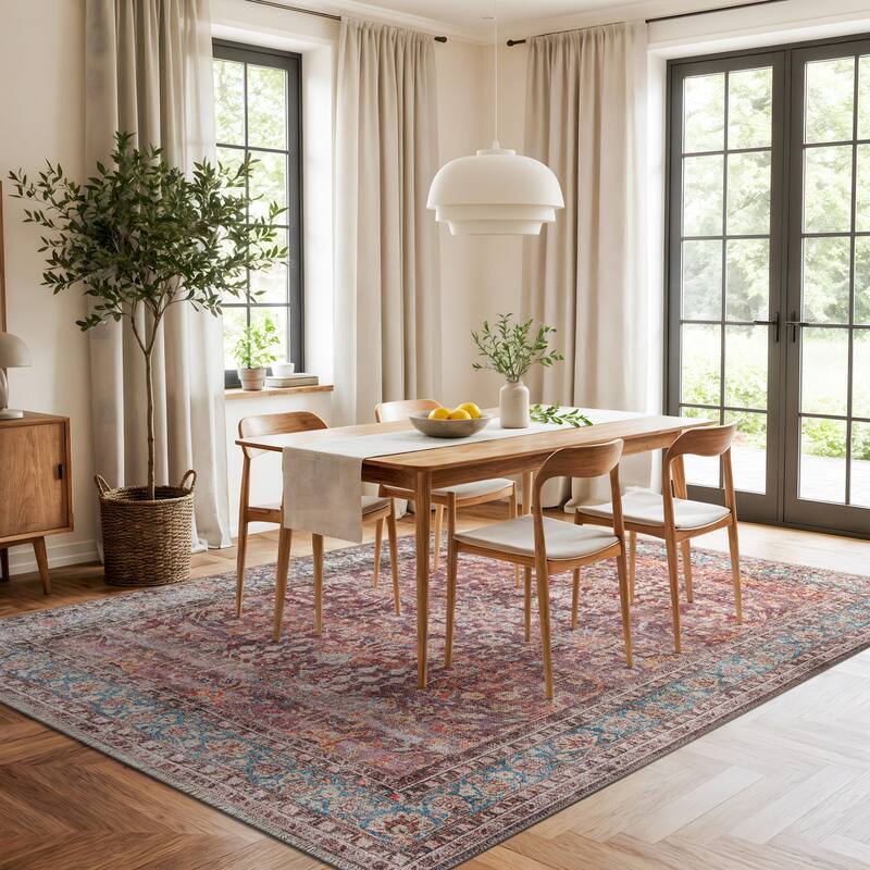 World Rug Gallery Vintage Distressed Bordered Washable Area Rug