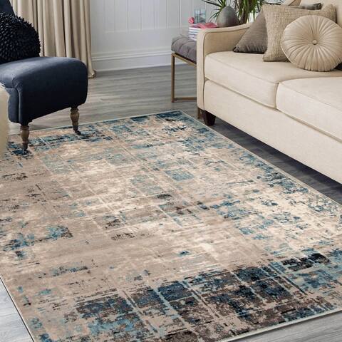 Distressed Abstract Lines Indoor Runner or Area Rug by Superior