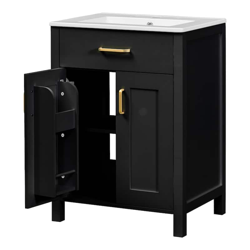 24 Inch MDF Freestanding Bathroom Vanity Set with White Integrated Ceramic Sink - 24.2'' X 18.5"