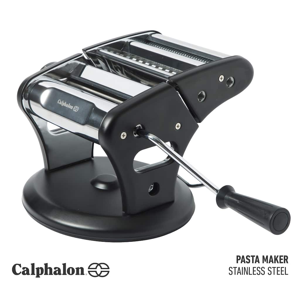 Calphalon Aero Heavy Duty Manual Pasta Maker Machine Noodle Maker w/Rollers & Cutters - Spaghetti, Fettuccini, Lasagna - Black