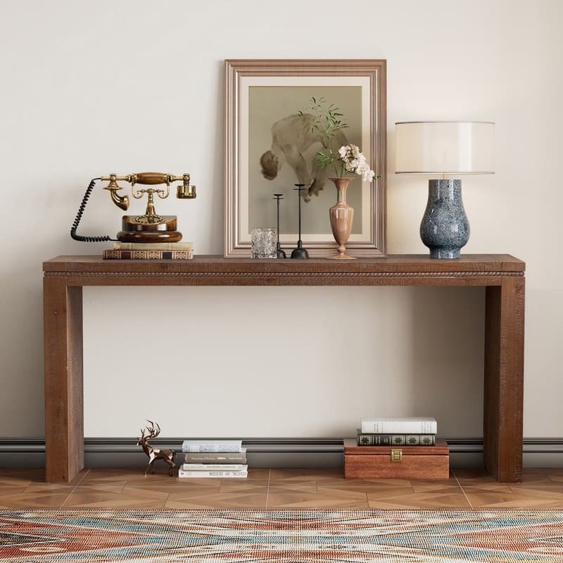 Solid Wood 63.78" Narrow Console Table for Living Room, Hallway and Entryway Decor