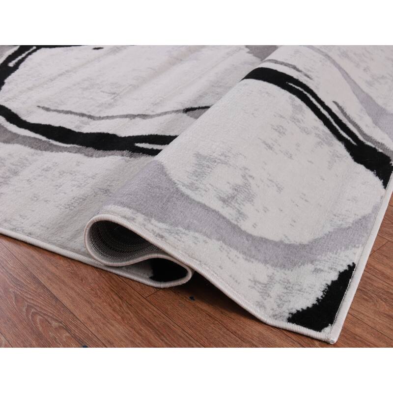 Dream Collection Abstract Circles Black and Grey Rug