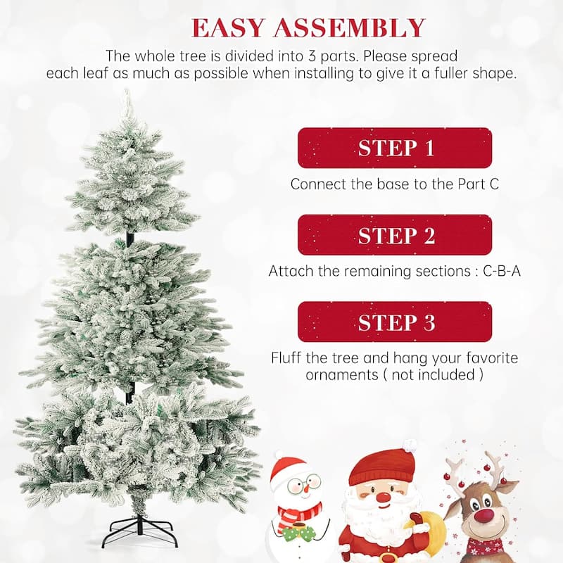 Suncrown 6ft/7ft Artificial Snow Flocked Christmas Tree with Metal Stable Stand Base for Indoor and Outdoor Holiday Decoration
