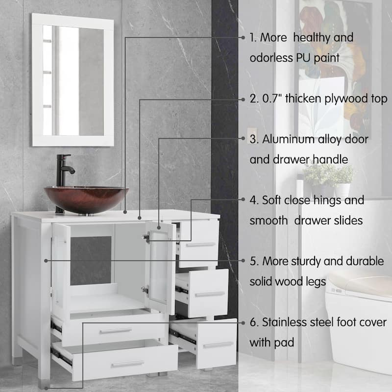 72" Bathroom Vanity Set with Vessel Sink Side Cabinet Combo