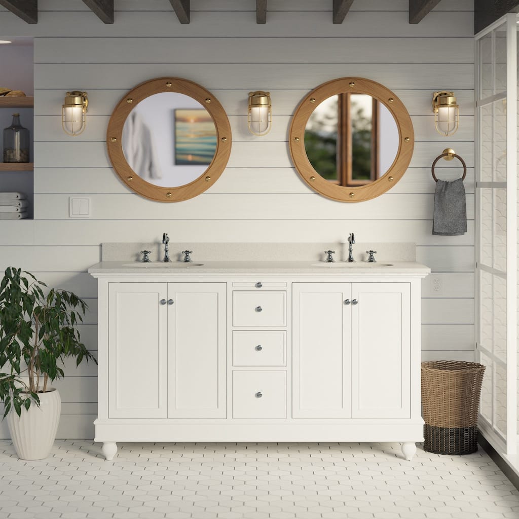KitchenBathCollection Bella 60" Double Bathroom Vanity with Quartz Top