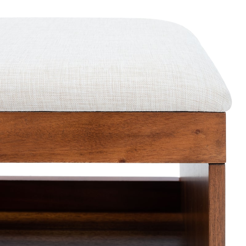 SAFAVIEH Cricket Mid-Century Modern Open Shelf Storage Bench with Cushion