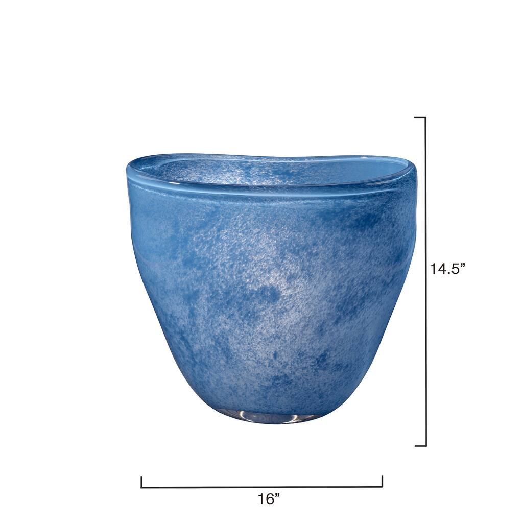Lesy Decorative Vase, Freeflow Edge, Rich Blue Blown Glass 16 Inch