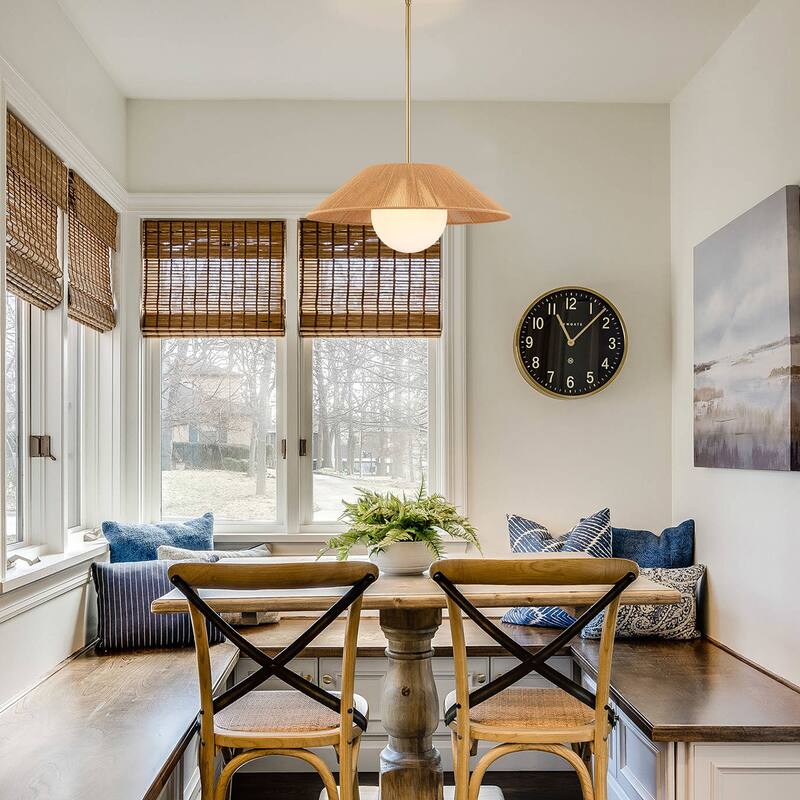 1-Light Farmhouse Globe Dome Pendant Light with Cotton Shade - Brass