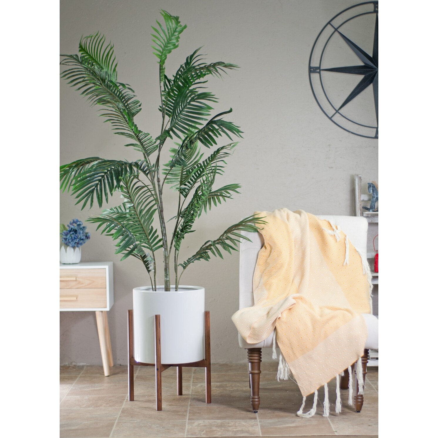 Mid Century Modern White Ceramic Planter With Wood Stand On Sale Overstock 28645702 White Mid century modern planter with walnut or oak wood planter from mid century modern planters, source:thepottedearthco.com.