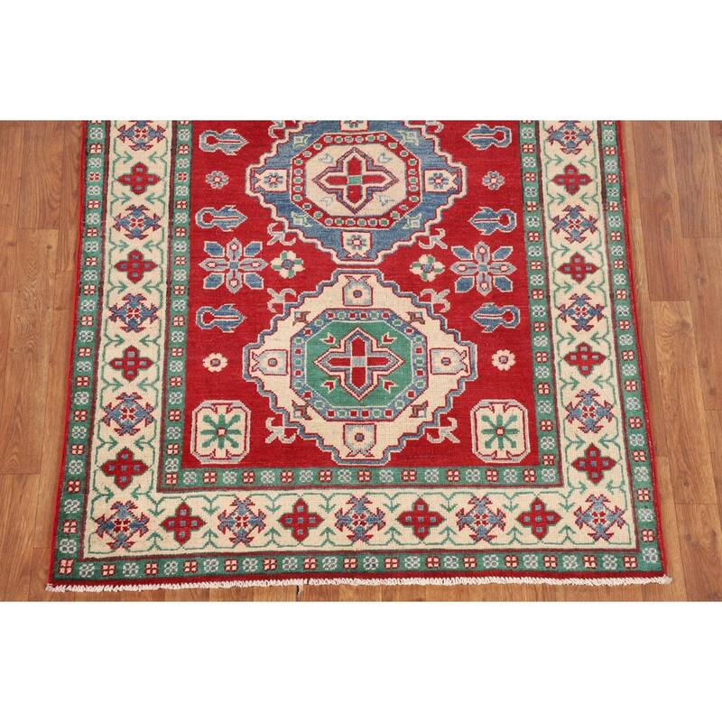 Red Kazak Area Rug Handmade Traditional Wool Carpet - 3'11" x 5'9"