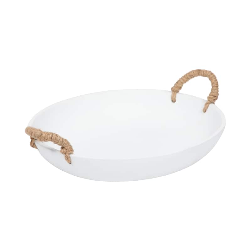 Sagebrook Home 12" Round Solid Color Cement Bowl With Woven Handles