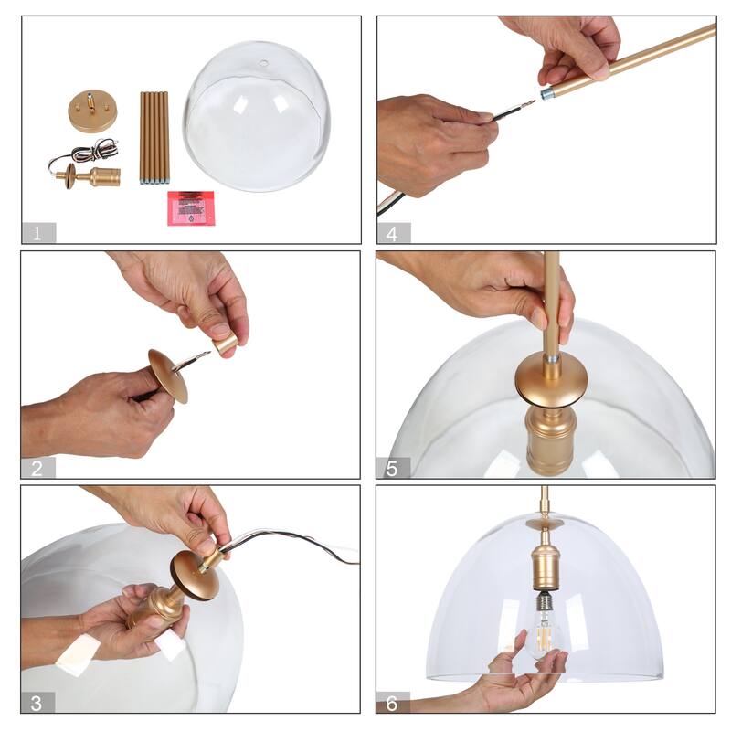 Modern Gold 1-Light Bell Pendant Light for Kitchen Island with Clear Glass Shade - 13.7" W x 10.6" H