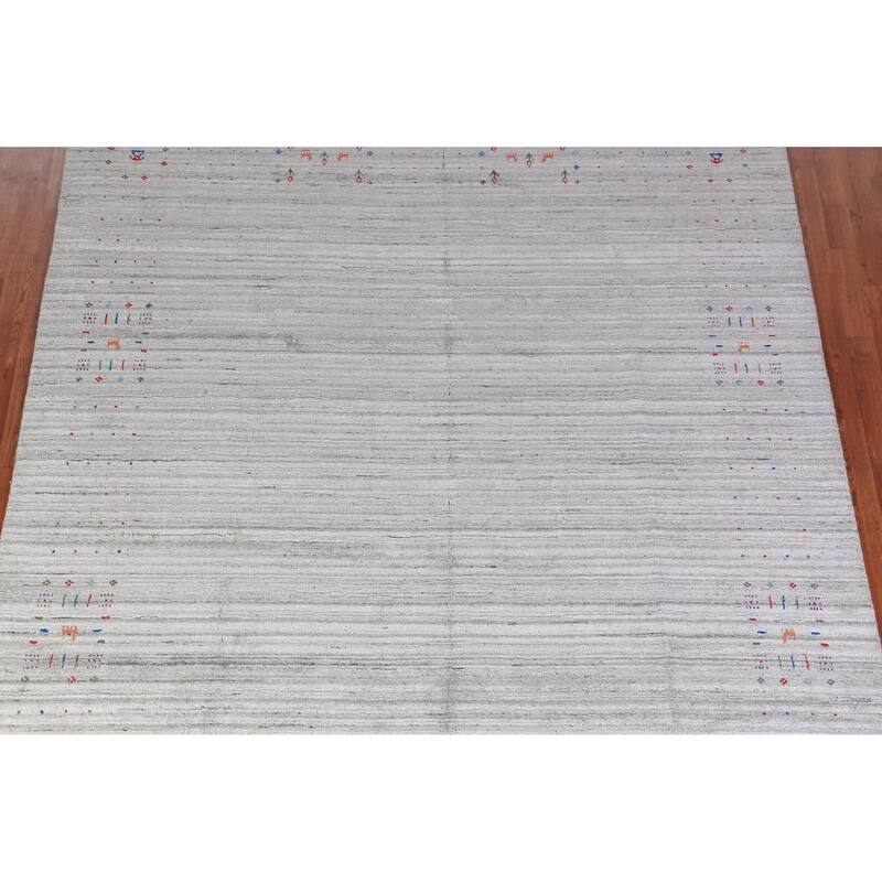 Silver Gray Tribal Gabbeh Indian Area Rug Handmade Wool Carpet - 7'11" x 9'10"