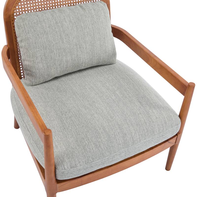 [Set Of 2] 26.6" Accent Chair With Walnut Finish Solid Wood Frame And Rattan Backrest,Comfy Armchairs