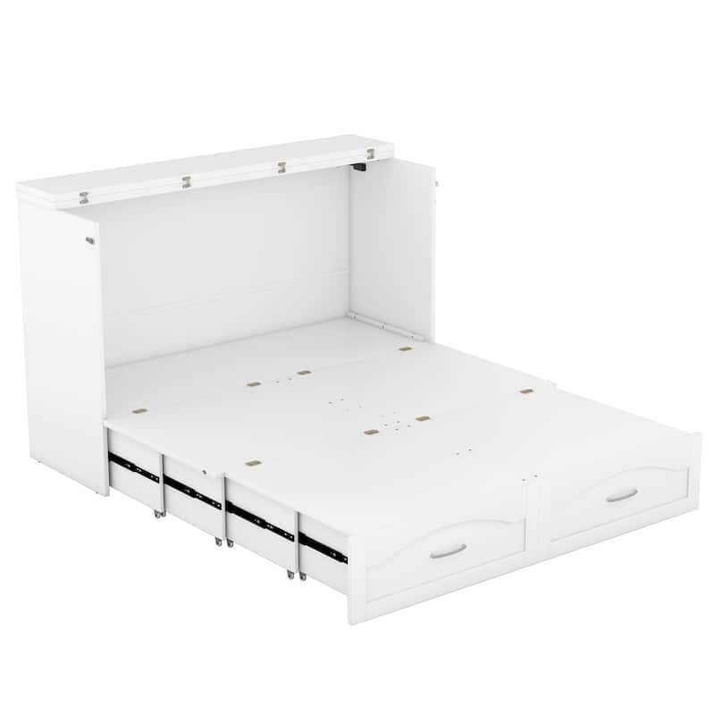 Queen Size Murphy Bed Wall Bed with drawer and a set of Sockets & USB Ports