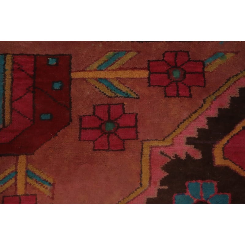 Hand Knotted Oriental 100% Wool Carpet Traditional Tribal Pink Ardebil Runner Rug - 9' 11'' X 4' 0''
