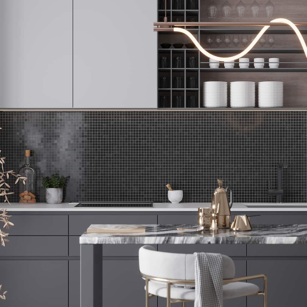 Apollo tile 12 x 12 Noir Luxe Polished Eastern Black Marble Tile (5 sq ft/case) - 5 Pack