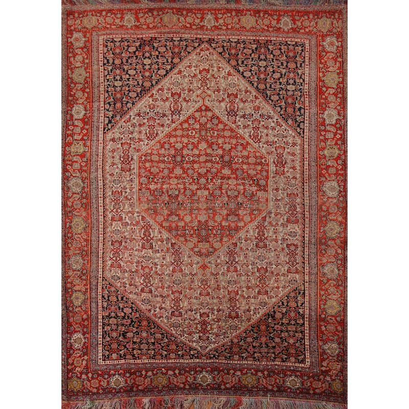 Vegetable Dye Senneh Haftrang Masterpiece Persian Antique Wool Carpet - 4'4"x 6'3"