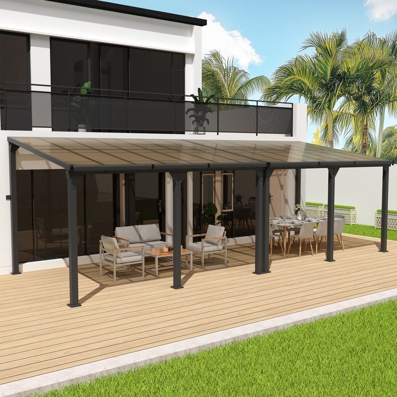 Hardtop Outdoor Gazebo Pergola Aluminum Framed with Sloping Pitched Roof for Garden, Patio, Backyard - 10×28