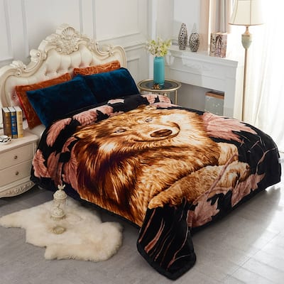 Floral & Animal 2-Ply Heavy Raschel Blanket 85" X 95"