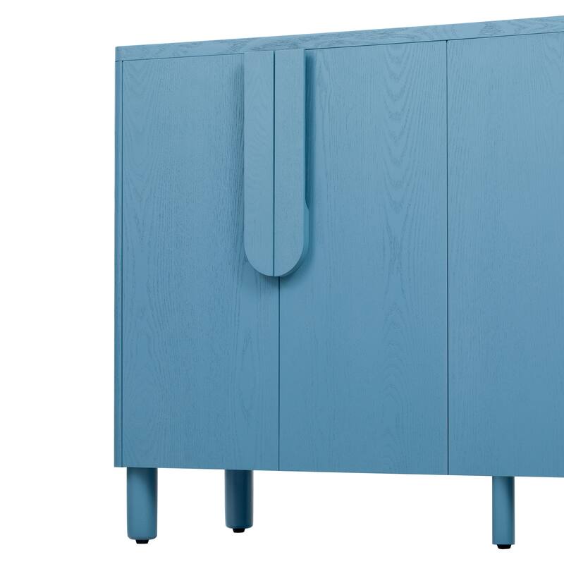 Modern 4-Door Buffet Cabinet with Arc Handles and Adjustable Shelves, for Dining Room, Kitchen and Living Room, Navy