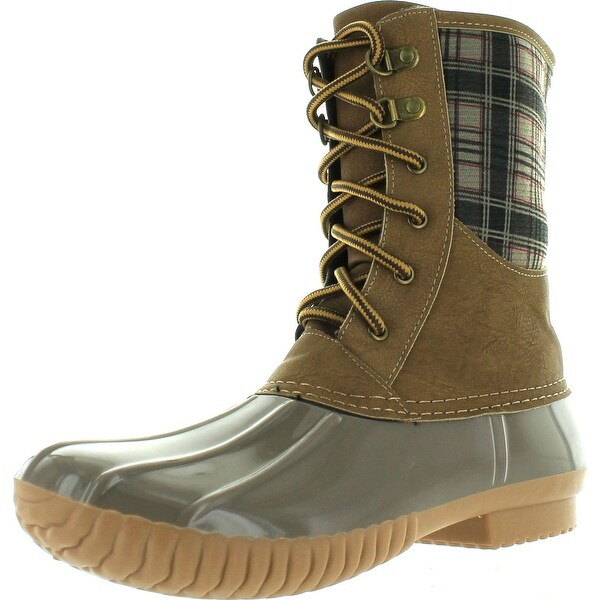 Cape Robbin Muriel-Bc-4 Women's Lace Up Plaid Duck Rain Shoes High Top Ankle Booties