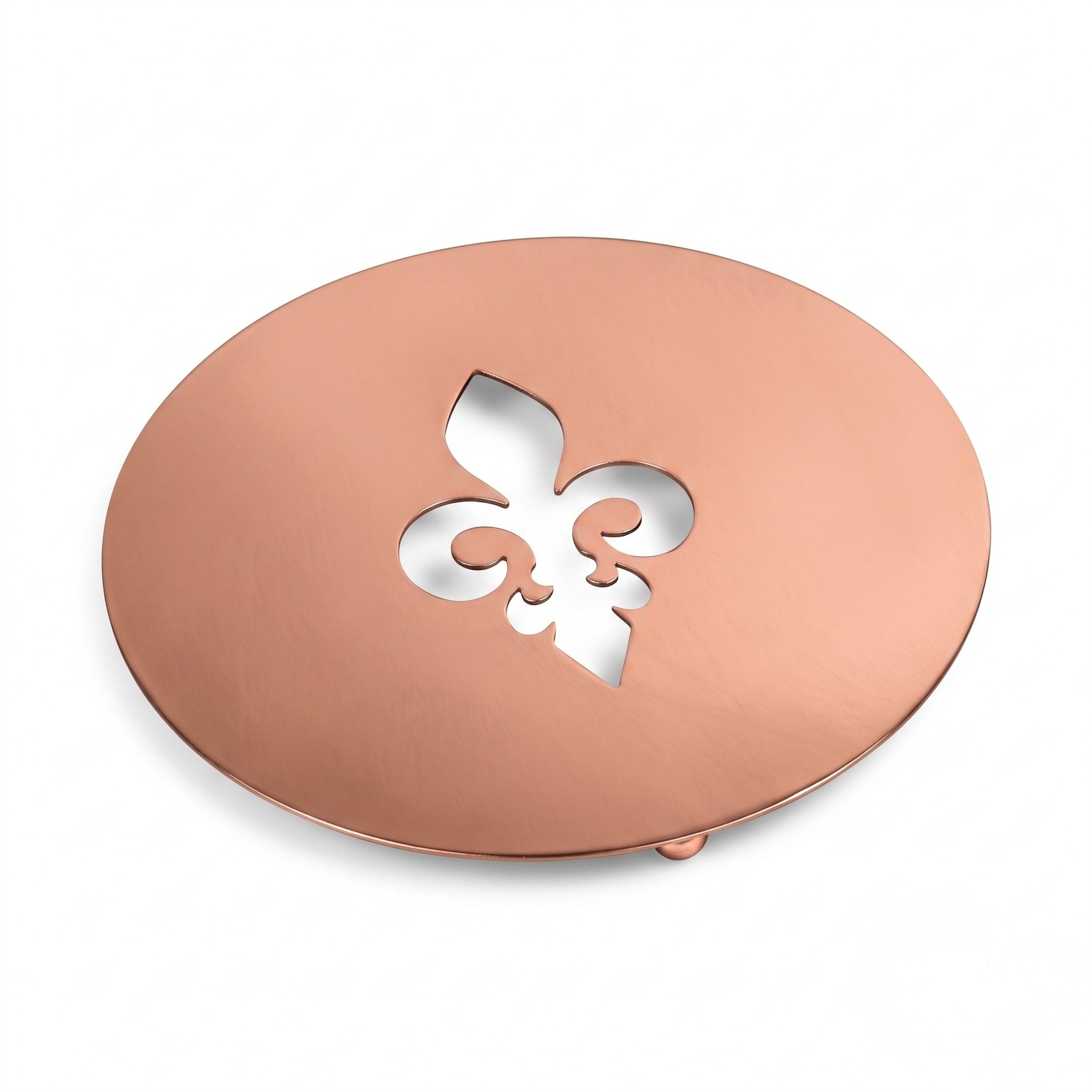 Creative Home 8-Inch Copper-Plated Metal Trivet with Fleur-de-Lis Motif