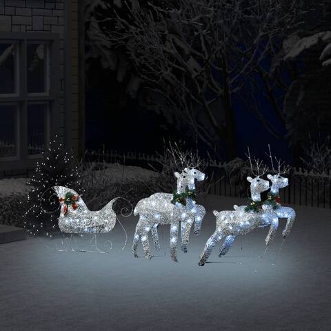 vidaXL Reindeer & Sleigh Christmas Decoration 100 LEDs Outdoor Silver - 26" x 4.7" x 15.4"