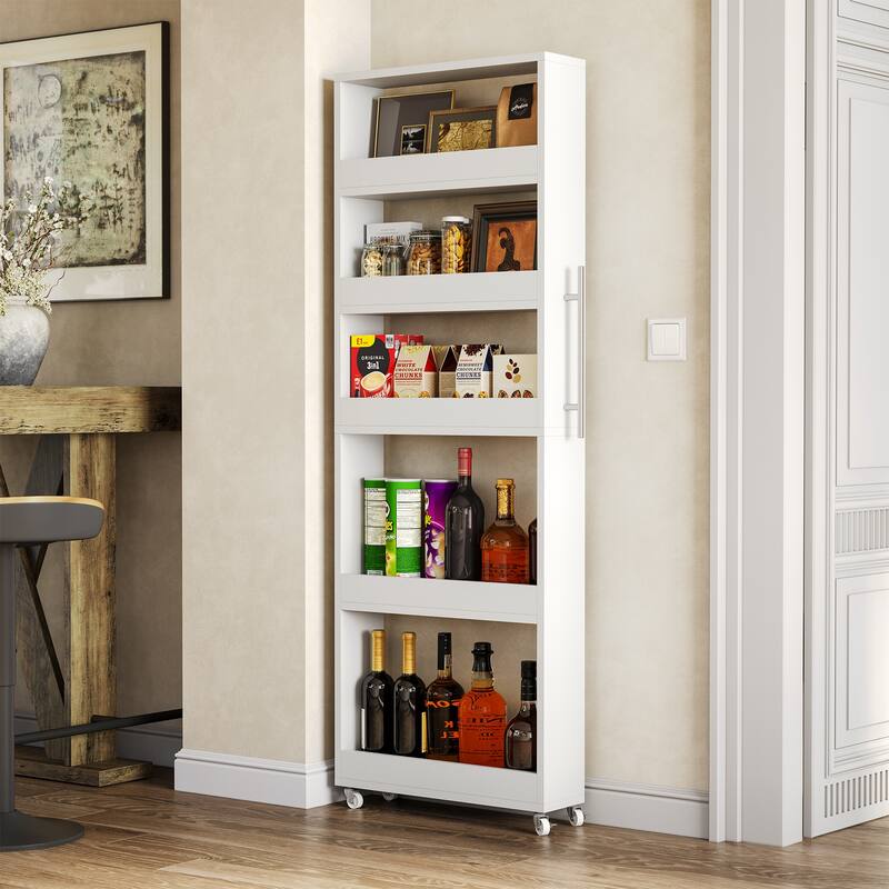 5-tier Tall Slim Storage Cart on Wheels Rolling Utility Cart - 5.9" D x 21.7" W x 63" H