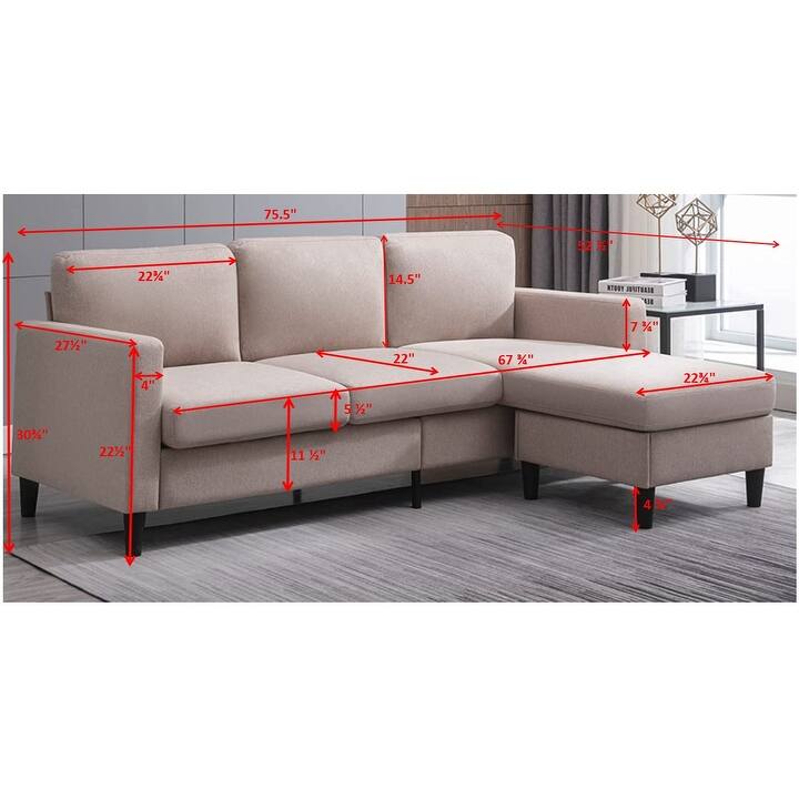 Marcus 77" Mid Century Reversible Sectional with Storage Ottoman